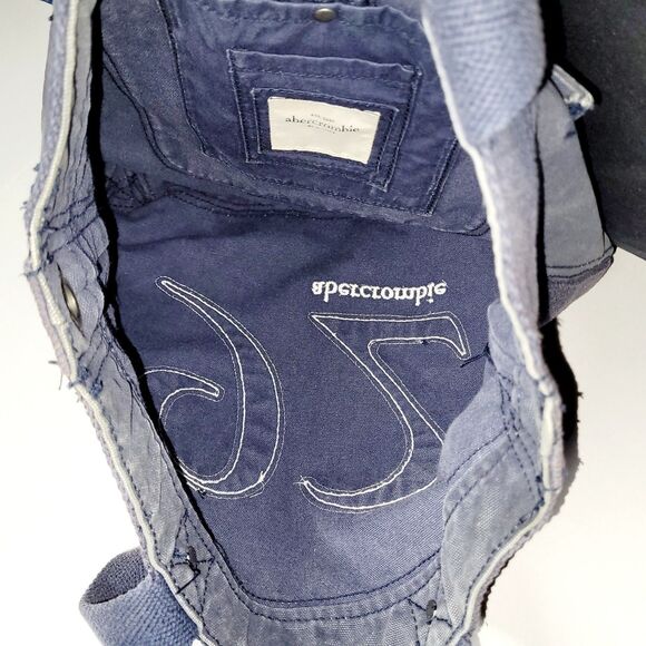 Abercrombie & Fitch Distressed Denim Blue Embroidered Tote Bag w Back Pocket - Picture 8 of 10